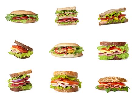 Collage of delicious sandwiches.の写真素材