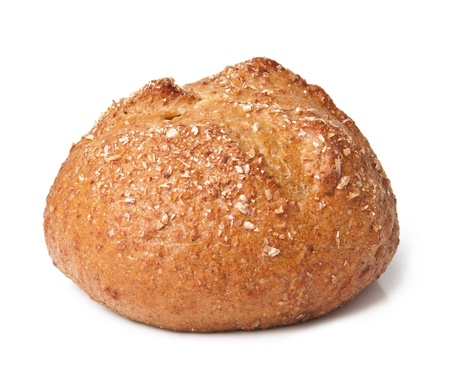 Small dietary grain bun with bran isolated on a white background