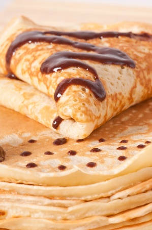 pancakes with chocolate の写真素材