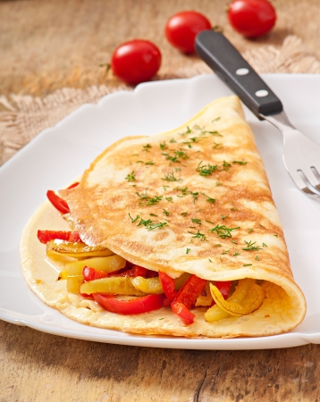 omelet with roasted peppersの写真素材