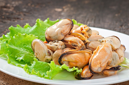 Fresh mussel with herbsの写真素材