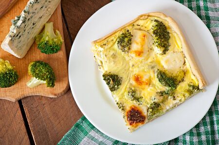 Quiche with broccoli and feta cheeseの写真素材