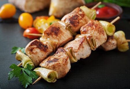 Chicken shish kebab with zucchiniの写真素材