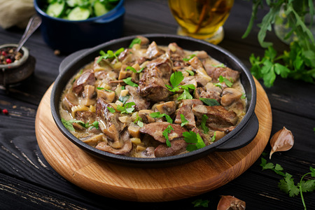 Stroganoff chicken liver with mushrooms and creamの写真素材
