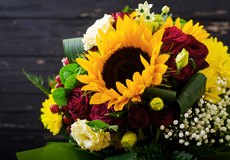 Beautiful bouquet of different flowersの写真素材