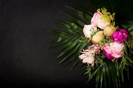 Beautiful bouquet mix of white, purple and pink flowers.の写真素材