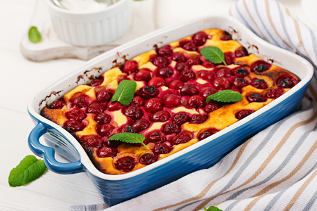 Cottage cheese casserole with cherriesの写真素材