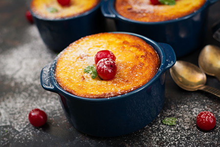 Cottage cheese casserole with cherriesの写真素材