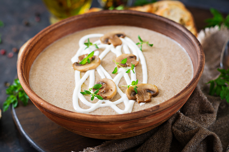 Mushroom cream soup. Vegan food. Dietary menu.の写真素材