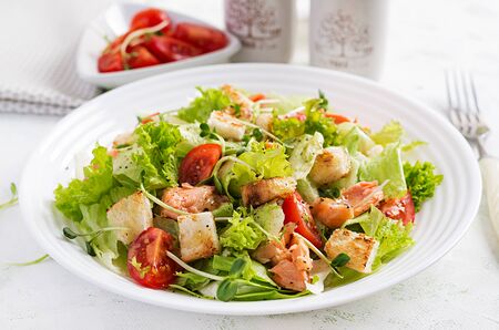 Caesar Salad with Salmon. Fish menu. Seafood - salmon.の写真素材