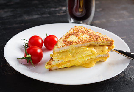 Tasty breakfast. Egg and cheese toast. french cuisine. Morning food.の写真素材