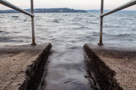 Storm water in winterの写真素材