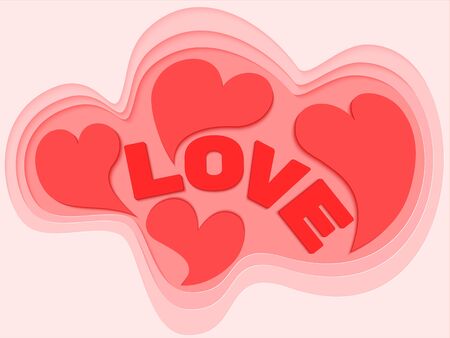 Hearts background design for Valentine's day. Vector symbols of love in shape of heart. Paper flying elements. Paper cut and craft style pastel background. Template design for posters, banners, flyersのイラスト素材