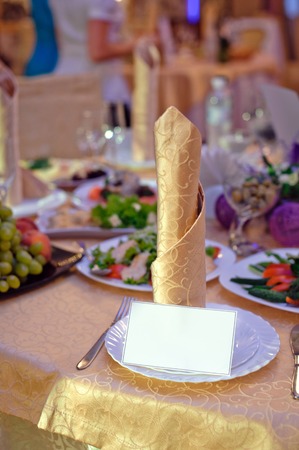 decorated wedding table in the restaurantの写真素材