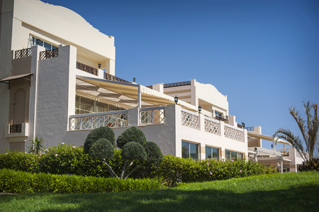 Hotel facade in Egypt With palm treesのeditorial素材