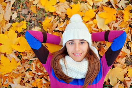 autumn woman on leafs