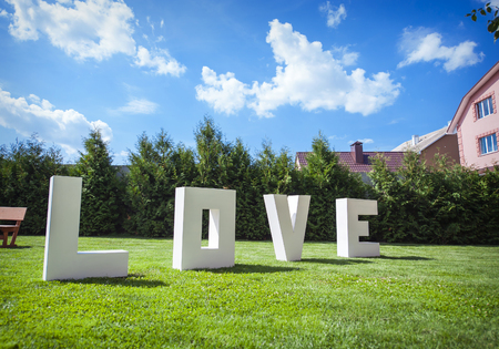 Large white letters LOVE.の写真素材