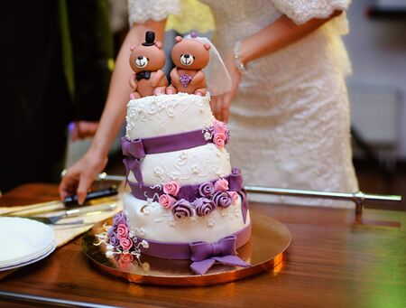 Wedding cake decorated with bears.の写真素材
