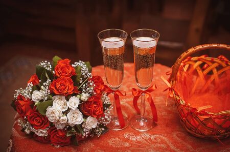Two wedding glasses with champagne.の写真素材