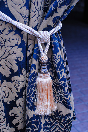 blue curtain luxury with a brush.の写真素材