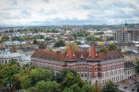 bird's-eye view of old part of Lviv, Ukraine.の写真素材