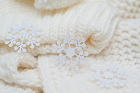 White knitted hat and scarf.の写真素材