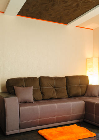 modern brown sofa in an interior room view.の写真素材