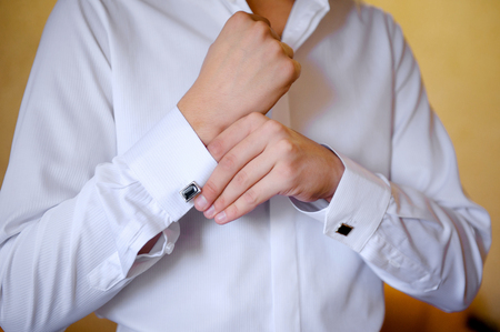 men wear a shirt and cufflinksの写真素材