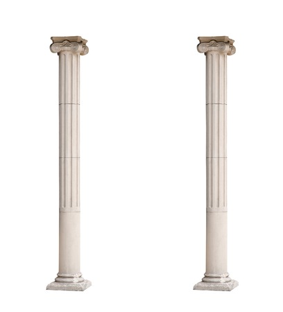 Two isolated architectural columns on a white background.の写真素材