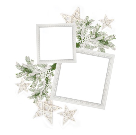 Two Christmas frame and a Christmas tree branch with stars.