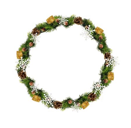 Beautiful Christmas wreath isolated over white background.の写真素材