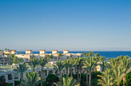 panoramic view of the hotel and the sea.
