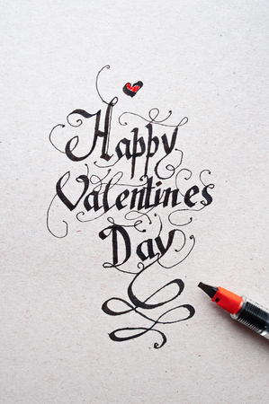 Valentine Day hand lettering typography.Vintage design elements.の写真素材