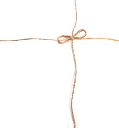 linen rope with bows on white background.