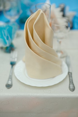 Dining table setting with lavender vintage crockery and cutlery closeupの写真素材