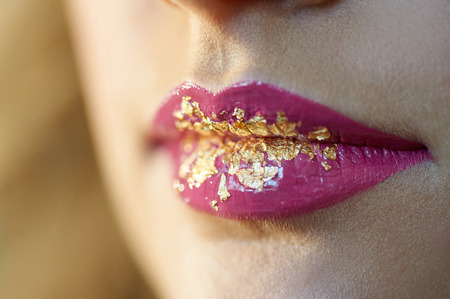 Glamour Red gloss lips moving up, shallow focusの写真素材
