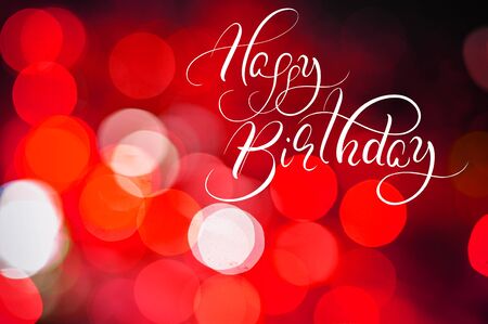 City night lights Filtered color background with text Happy Birthday. Calligraphy lettering.の写真素材