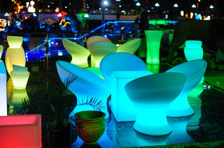 multables in night Cafe in the streetの写真素材