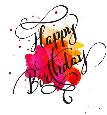 Happy Birthday text on watercolor red blot. Hand drawn Calligraphy lettering Vector illustration EPS10のイラスト素材