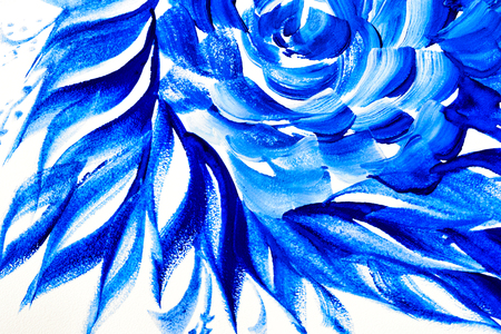 Abstract drawing brush in the form of leaves blue paintの写真素材
