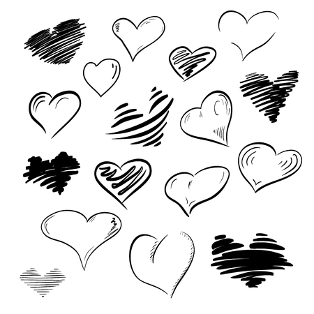 Set of flourish doodle calligraphy vintage hearts. Valentines illustration vector hand drawn EPS 10のイラスト素材