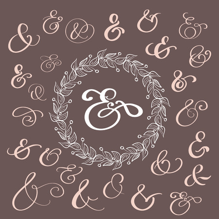 Set of Calligraphy lettering vintage decoration ampersands for letters and invitation. Hand drawn type. Vector illustrationのイラスト素材