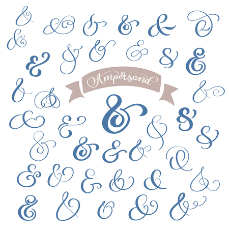 Set collection Calligraphy lettering vintage decoration ampersands for letters and invitation. Hand drawn type. Vector illustrationのイラスト素材