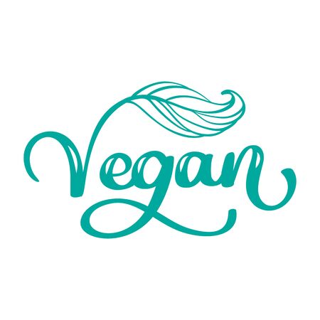 Calligraphy lettering hand written green word Vegan on white background. Hand drawn modern font. Vector illustration.のイラスト素材