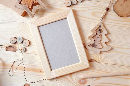 Wooden frame Christmas mockup, stock photography. Design works presentations, for bloggers and...