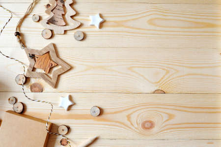 Mockup frame scene with christmas gifts and pine cones, with space for your text, top flat viewの写真素材