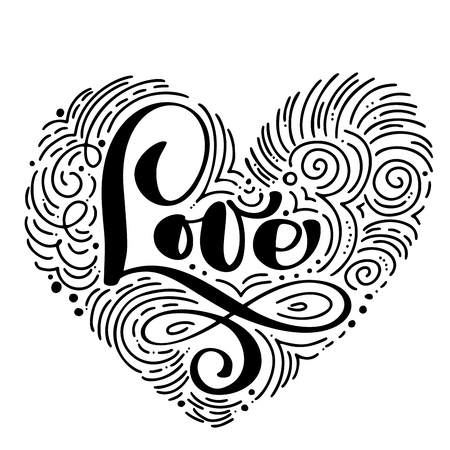 Handwritten inscription LOVE Happy Valentines day card, romantic quote for design greeting cards, tattoo, holiday invitations, photo overlays, t-shirt print, flyer, poster designのイラスト素材