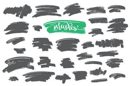 Set of black paint, ink brush strokes, brushes, lines. Dirty artistic design elementsのイラスト素材