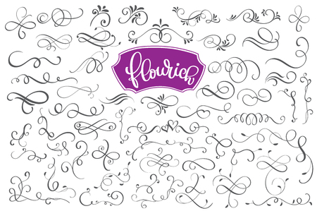 Flourich calligraphic design elements and page decoration for design greeting cards, tattoo, holiday invitations, photo overlays, t-shirt print, flyer, poster design, mug, pillowのイラスト素材