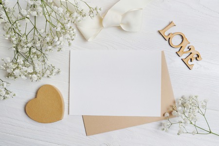 mockup Letter with a calligraphic pen greeting card for St. Valentines Day in rustic style with...